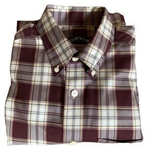 Orvis Wrinkle Free cotton button down shirt Burgundy plaid Size Medium
